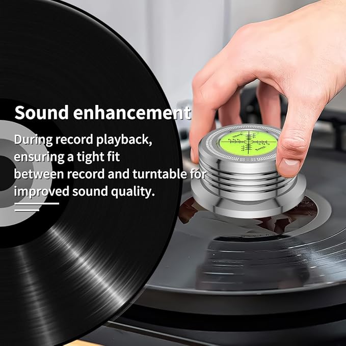 Viborg LP628S Record Weight Disc Stabilizer, Silver 60Hz Turntable Level, 280G (9.9 OZ) HiFi 3 in 1 Vibration-Proof Vinyl Clamp with Bubble Leveling (60Hz, Silver)