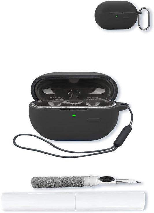 Case for SoundPeats PearlClip/PearlClip Pro True Wireless Bluetooth Earphones,Soft Protective,BOVUGAC Silicone Case Cover with Keychain & Cleaning Kit & Lanyard for PearlClip Earbuds-Black