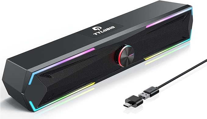 Tylubio Computer Speakers for Pc Desktop with Clear Sound, Flowing LED PC Speaker for Computer Desktop Laptop Monitor, Bluetooth & USB Input Black