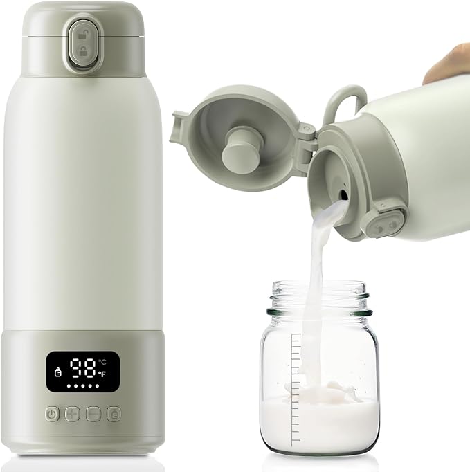 Portable Bottle Warmer, 17oz Large Capacity Milk Warmer for Baby, Fast Heating for Breast Milk & Formula & Water, Long Battery Life Portable Milk Warmer for Travel with Pasteurization, Green