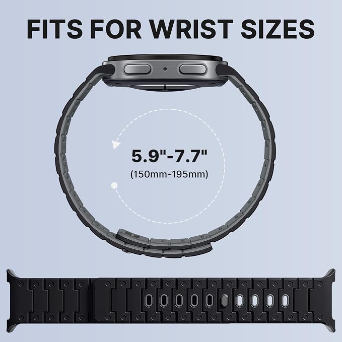 Bandletic Silicone Magnetic Band Compatible with Samsung Galaxy Watch 8 40mm 44mm / 8 Classic 46mm 2025, No Gap Soft Sport Wristbands Breathable Replacement Strap for Men Women, Black/Gray