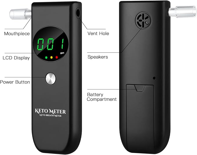 Ketone Meter & Breath Analyzer Professional Ketone Breath Testing & Monitoring - Portable Breath Ketosis Meter Digital Ketosis Breath Tester for Testing ketosis with 10 Mouthpieces