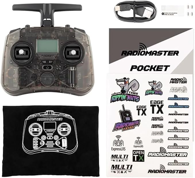 Radiomaster Pocket ELRS Remote Controller Portable Hall Gimbal EdgeTX Transmitter with LED Light for FPV Drone/RC Helicopter&Car Boats&Multirotor (Battery Not Included)