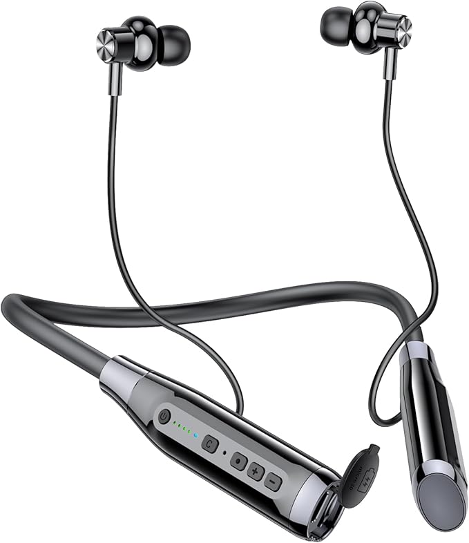 Kinobo Neckband Bluetooth Headphones，6.0 Bluetooth 120 Hours Playtime，IPX7 Sports Waterproof Earbuds with Microphone Noise Cancelling with TF Card Slot ，HiFi Stereo (Black)