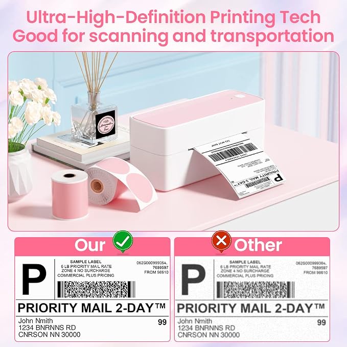 Phomemo 241BT Bluetooth Thermal Shipping Label Printer 4X6 - Wireless Thermal Label Printer for Shipping Packages + 2 Inch Color Circle Thermal Sticker Labels 400
