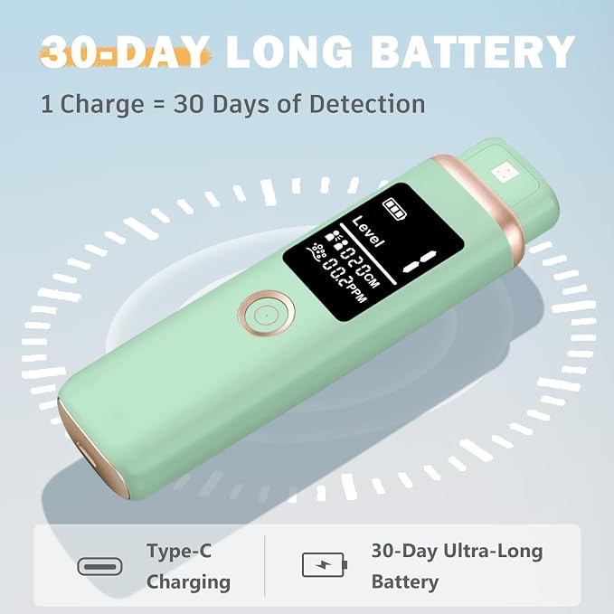 Bad Breath Tester, Portable Oral Odor Detector with MEMS Sensor, Pop-Up Hygienic Probe, 4-Level Breath Odor Check, USB-C Rechargeable Breath Tester for Daily Oral Care, Green