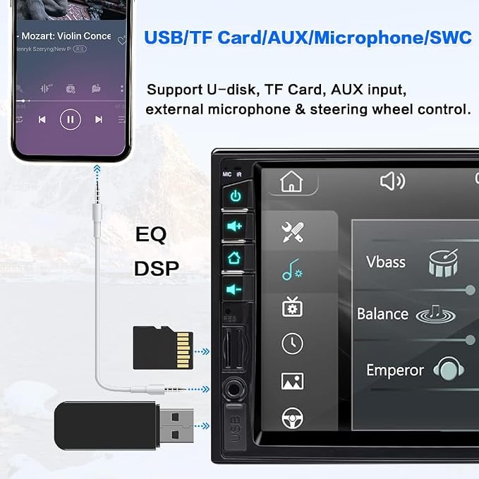 7 inch Double Din Car Stereo for Wireless Carplay & Android Auto with Voice Control,Bluetooth5.2 MirrorLink, Car Radio with Backup Camera,Touch Screen SWC/USB/SD AM/FM/AUX