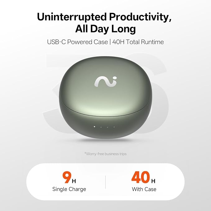 Nano+ AI Voice Recorder Earbuds: Pocket Note Taker for Meetings, Calls & Lectures. Real-time Transcription, 45dB Hybrid ANC, AI Assistant for Productivity, AES-256 Secure, Green