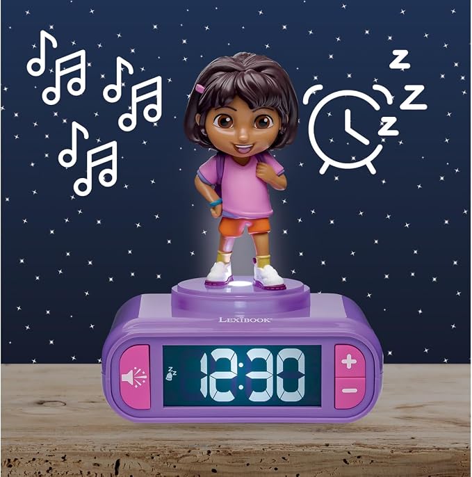LEXIBOOK, Alarm Clock - Dora Night Light with Sound Effects, Purple, RL800DOR