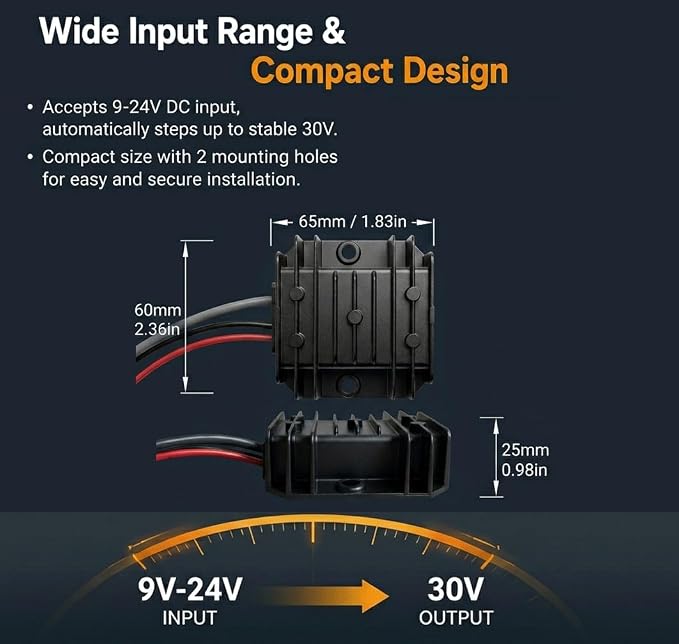 Starlink Mini Power Adapter 12V/24V to 30V DC with15A Fuse Protection Black | Black silver-plated finish, featuring dual-fuse protection and included quick-connect terminals