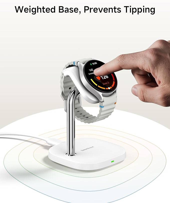 Charger Stand for Samsung Galaxy Watch 8/8 Classic/Ultra (2025)/7/Ultra/FE/6/6 Classic/5/5 Pro/4/3/Active 2/Active, SwanScout 505S (White)