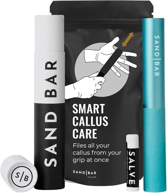 SandBar Callus Remover Tool, File for Hands, Durable Aluminum Tool Callus Shaver, Palm and Heel Dead Skin Removal, Includes Nourishing Salve, Ideal for Athletes, Climbers, and Gym Enthusiasts - Blue