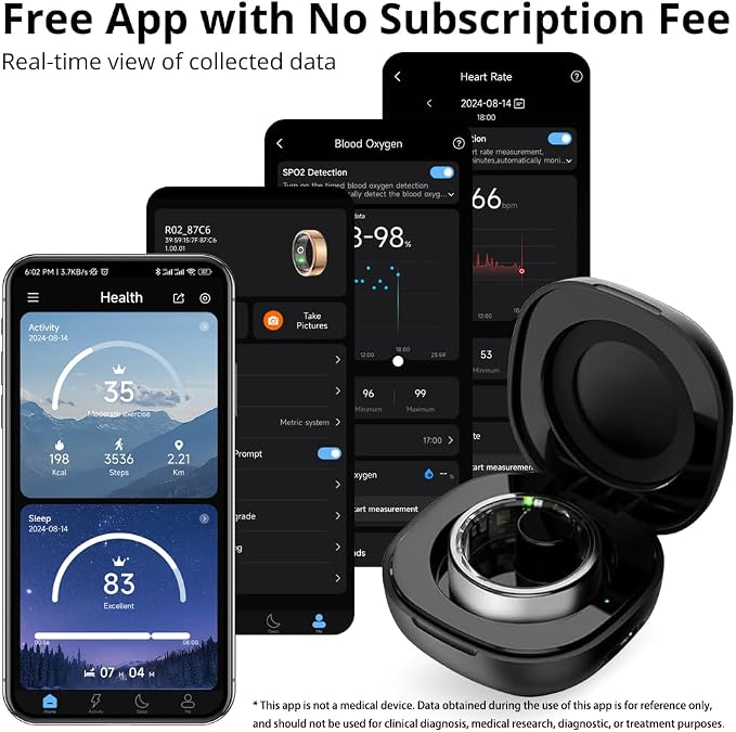 COLMI R02 Smart Ring, Smart Ring for Women and Men, No Subscription Fee, with a Charging Case, Supports Heart Rate, Blood Oxygen, Sleep Health Monitoring. (Silver, 7#)