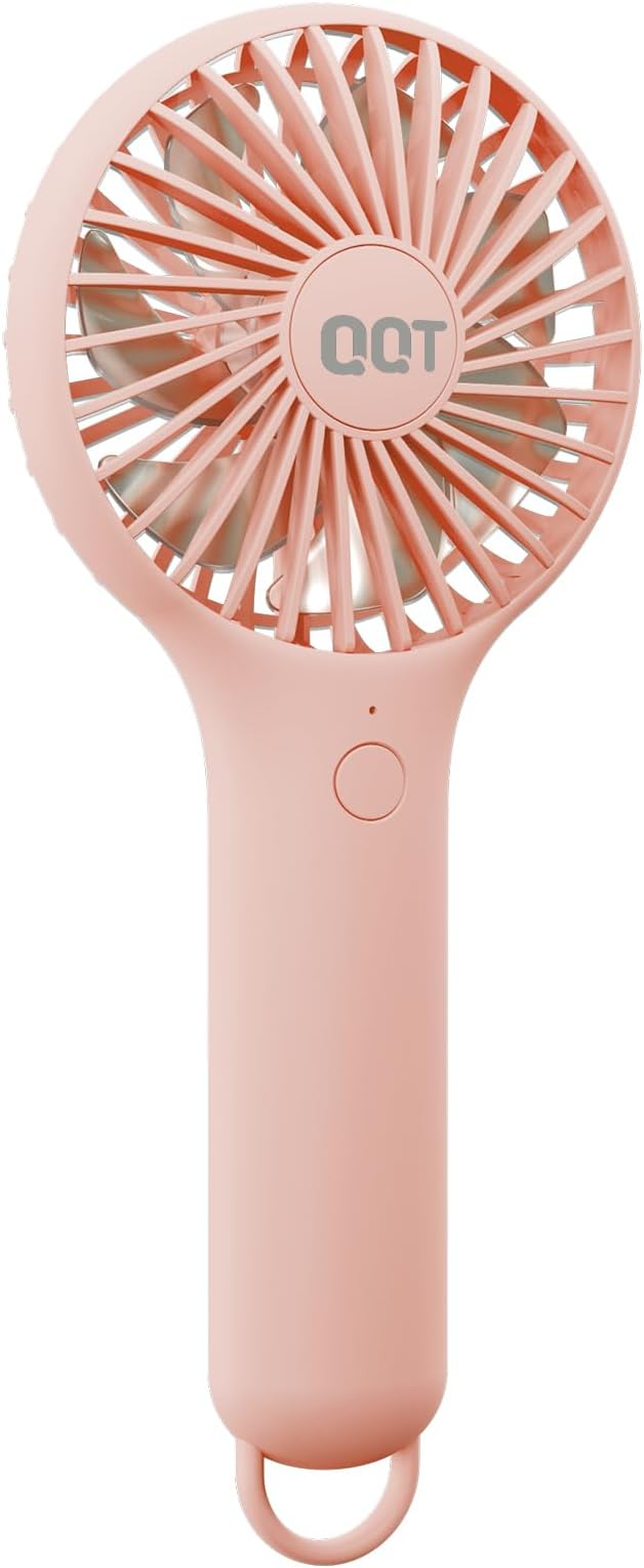 QQT Mini Handheld Fan, Small Personal Cooler with 3 Speeds, Portable Battery Operated, USB Rechargeable Makeup Eyelash Dryer, Strong Airflow for Travel, Office, Outdoor, Women, Men, and Kids(Pink)