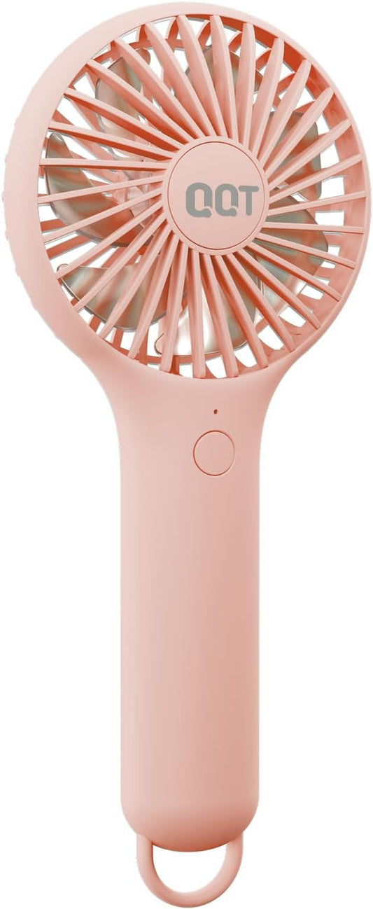 QQT Mini Handheld Fan, Small Personal Cooler with 3 Speeds, Portable Battery Operated, USB Rechargeable Makeup Eyelash Dryer, Strong Airflow for Travel, Office, Outdoor, Women, Men, and Kids(Pink)