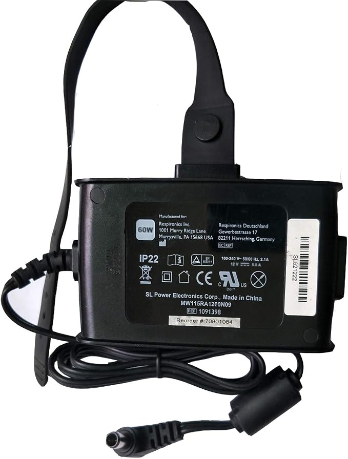 OEM Respironics 60W UL Testing Certification 12V AC/DC Adapter Compatible with Philips Respironics Dorma 500 Auto CPAP 12VDC 5.0A 12.0V 5Amp 5 A 1091398 60 Watt Power Supply Cord Cable Charger