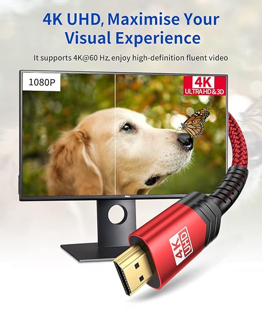 4K Long HDMI Cable 2 Pack 25 ft, JSAUX 18Gbps High Speed HDMI 2.0 Braided Cord, 4K 60Hz HDR, 2K 1440P 144Hz, 1080p, HDCP 2.2, 3D, ARC, Ethernet Compatible with Monitor Smart TV PC PS5 PS4 Blu-ray -Red