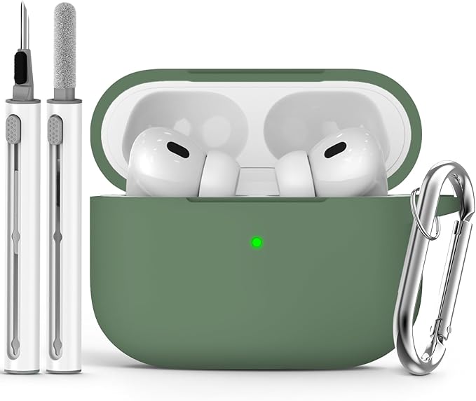 Ljusmicker for AirPods Pro Case Cover with Cleaner Kit,Soft Silicone Protective Case for Apple AirPod Pro 2nd/1st Generation Case for Women Men,AirPods Pro Case Accessories with Keychain-Sprout Green