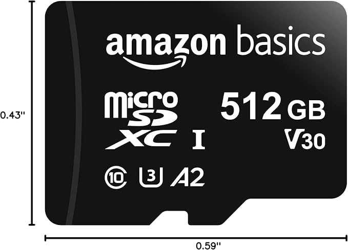 Amazon Basics microSDXC Memory Card with Full Size Adapter, A2, U3, Read Speed up to 100 MB/s, 512GB, Black