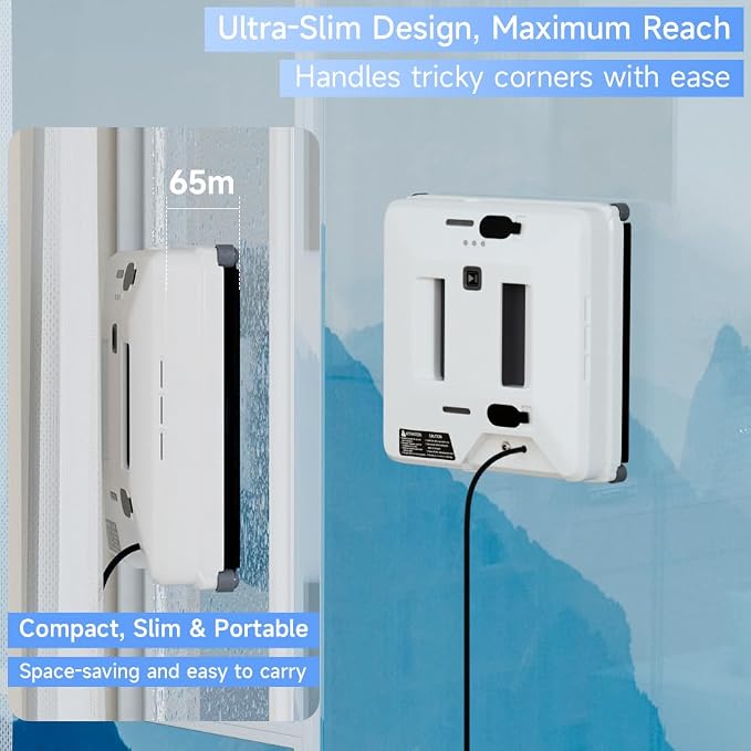 Automatic Window Cleaning Robot - 3000Pa Suction, 2 Spray Nozzles, 60ml Tank, Edge/Obstacle Detection, Anti-Fall, Remote Control, 3 Smart Cleaning Modes for High Windows Mirror Glass Door