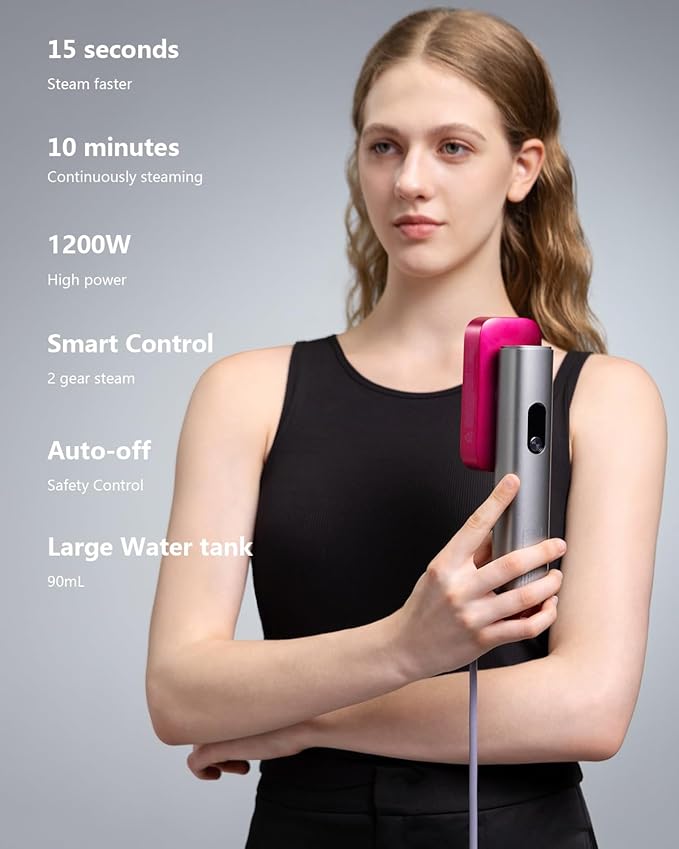 G5 Pro Travel Steamer For Clothes, 110-240V Portable Handheld Irons-15S Fast Heat Up, Auto Shut-Off Rotating Head With Big Iron Panel, 100Ml Tank Self-Standing For Global Travel(Silver-gray pink)