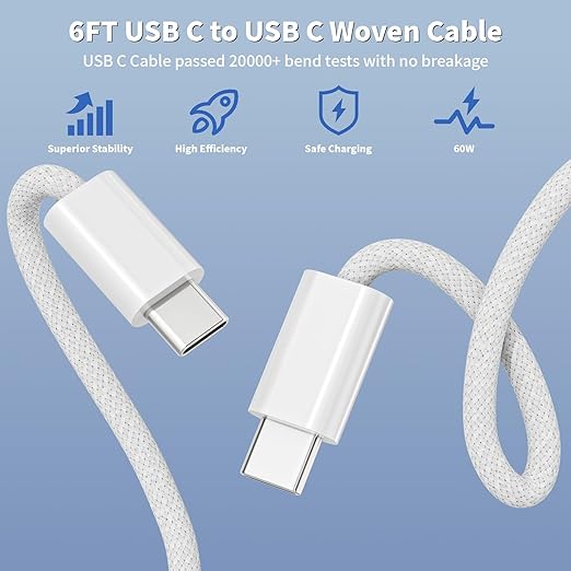 iPhone 17 16 15 Charger,2Pack 40W Dynamic Power Adapter with 60W Max,USB C Fast Charger Block 6FT Type C Woven Charging Cable Cord for iPhone 17 Pro Max/17 Pro/Air/17/16/16 Pro Max/15 Pro,iPad Pro/Air
