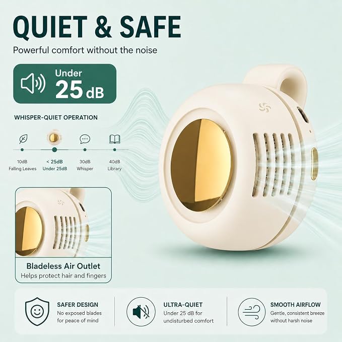 Portable Silent Mini Bladeless Fan Clip On, Small Fan Clip on for Shirt & Waist, Adjustable 3-Speed Suspended Whirlwind Fans, For Outdoor & Travel & Office, Travel Accessories (2, white)