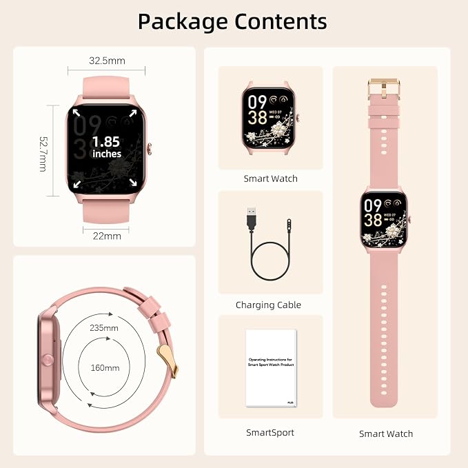 Smart Watch for Women Fitness Tracker: 1.85" Smartwatch for Android Phones iPhone Compatible Samsung Bluetooth Call Answer/Make Womens Watches Activity Heart Rate/Sleep/SpO2 Monitor IP68 Waterproof
