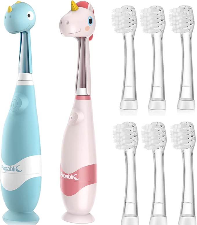 Papablic Toddler Sonic Electric Toothbrush with Covers for Babies and Toddlers Ages 1-3 Years, Debby Bundle with Doris