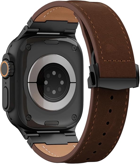 Vintage Genuine Leather Band for Apple Watch Ultra 49mm (2026 Upgrade), Rugged Replacement Strap Compatible with iWatch 46mm 45mm 44mm - for Men Women, Fit Ultra3/2/1, SE 3/2/1, Series11 10/9/8/7/6/5/4