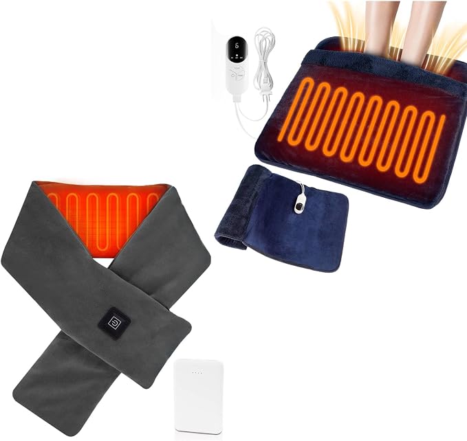 Neck Heating Pad Heated Scarf for Neck Pain Relief & Double-Side Electric Heated Foot Warmer