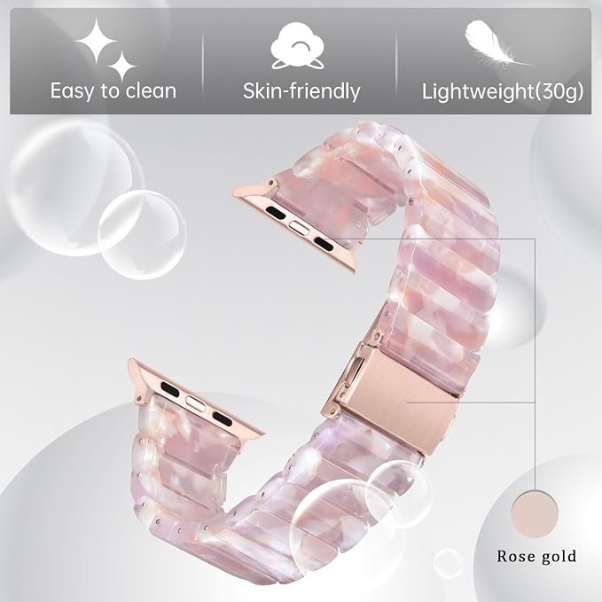 V-MORO Resin Band Compatible with Apple Watch Series 7/8/9/10 41mm/40mm/38mm/42mm Fashion Strap for iWatch Series 6/5/4/3/2/1/SE/SE2 Lightweight Bracelet Wristband Women(Classic Pink Tan)