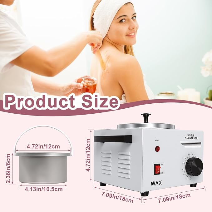 Podoy Wax Warmer for Hair Removal, Professional Single Wax Warmer Pot Melter Heater with Adjustable Temperature Set, Home Spa & Salon Electric Waxing Machine with 200pcs Sticks