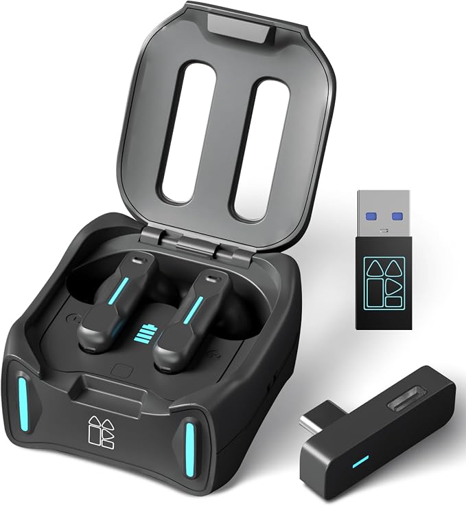 Middle Rabbit SW4 Pro Gaming Earbuds with Mic Wireless, 2.4G Dongle + Bluetooth Dual Mode, 20ms Low Latency, Compatible with PS5, PS4, PlayStation, Desktop&Laptop PC, VR