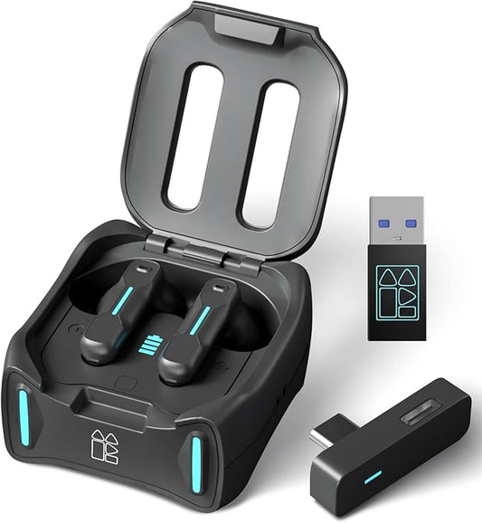 Middle Rabbit SW4 Pro Gaming Earbuds with Mic Wireless, 2.4G Dongle + Bluetooth Dual Mode, 20ms Low Latency, Compatible with PS5, PS4, PlayStation, Desktop&Laptop PC, VR