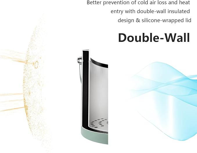 Bakpoco 3L Ice Bucket with Silicone Lid, Scoop, Tongs & Strainer, Stainless Steel Double Wall Insulated Ice Buckets for Parties & Cocktail Bar, Outdoor Champagne Ice Container Bin, Dusty Green