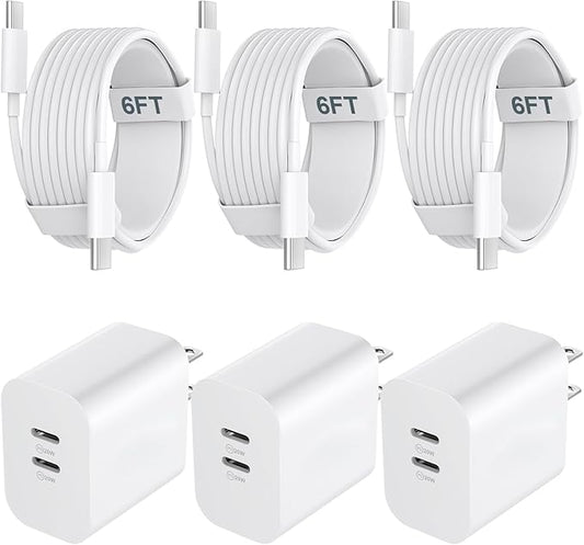 Phone 17 16/15 Pro Max Charger Fast Charging, 20W Dual Port USB C Fast Wall Charger Block with 6FT USB C to C Charging Cable for Phone 17 16 15 Pro Max/17 16 15 Pro/15/15 Plus