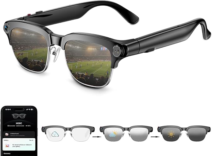 AI Smart Glasses with camera, Continuous AI Chat, 8MP Camera Glasses, 1080P Recording Glasses for Men Women,Hands-Free Music & Calls,Real-Time Translation,Ideal for Business Meetings,Travel,&Daily Use