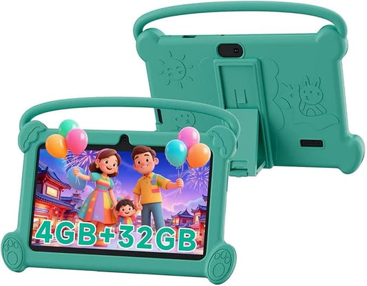 Kids Tablet 7 inch 3-9 for Kids,32GB ROM Toddler with Shockproof Case,Kids Android Software Installed Netflix,YoutTube, aiwawa Apps Parent Controls,Dual Camra, WiFi,FM, GPS (Green)