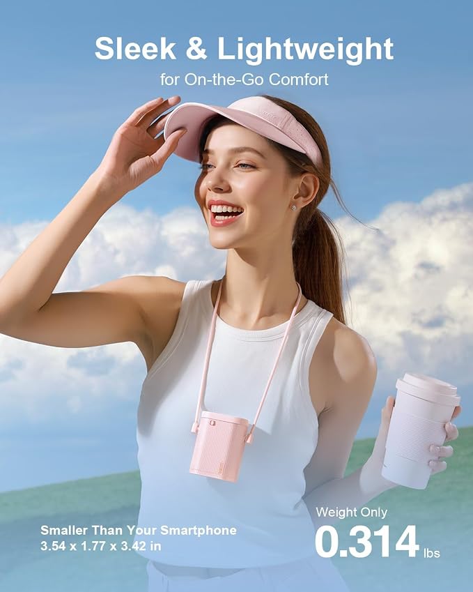 SOTHING 4-in-1 Portable Neck Fan, Hands-Free Wearable Fan with 100-Speed 16000RPM Strong Airflow, Rechargeable Mini Body Fan, Personal Handheld Fan for Travel, Camping, Office, Outdoor (Pink)