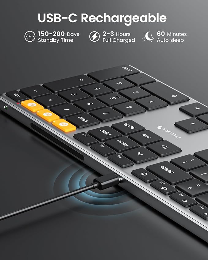 ProtoArc Backlit Wireless Keyboard for Mac - K110-A Aluminum Bluetooth Keyboard for Mac, Adjustable Feet, Multi-Device, Ultra Slim Full Size Rechargeable, for MacBook Pro/Air, iMac - Space Gray