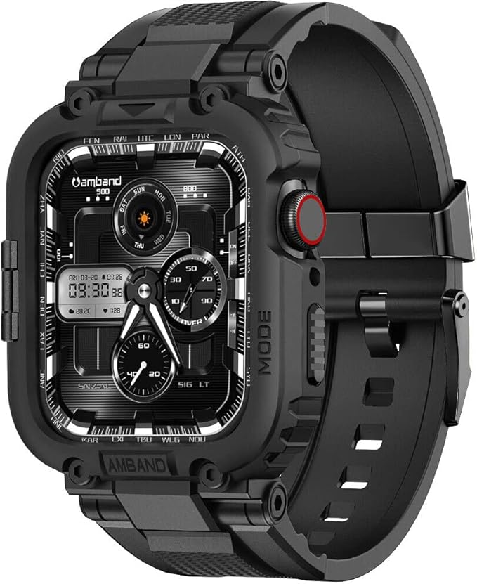 amBand Bands Compatible with Apple Watch 9/8/7/6/5/4 & SE 3/2/1 41mm/40mm Case Men, M1 Sport Series Rugged Case TPU Strap Military Protective Cover Bumper for iWatch 41/40 mm Men Black