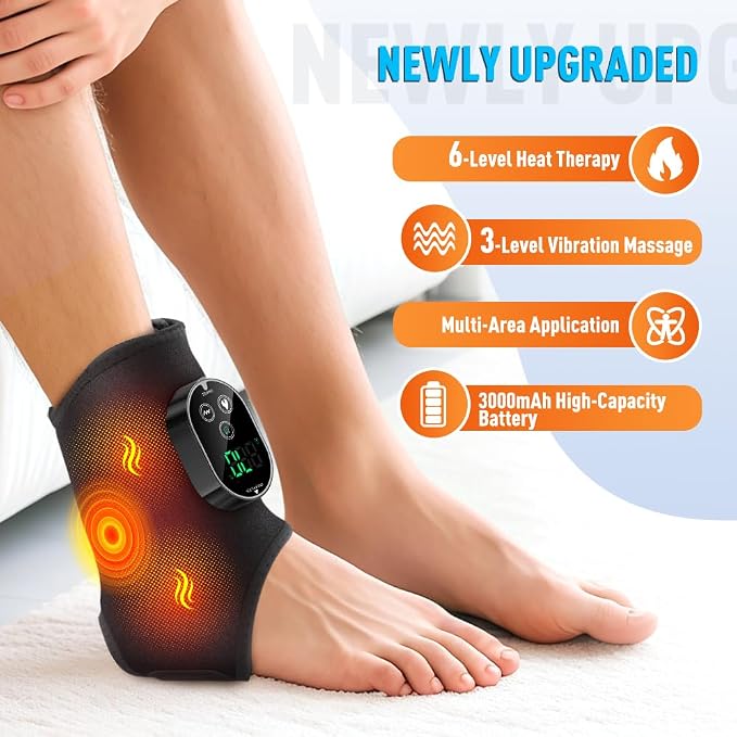 Electric Foot Massager with Heat Therapy, Portable Heated Foot Care Device Heated Wrap with 3 Vibration Modes and 5 Heat Levels - Cordless Portable Design (1-Piece, 1, Count)