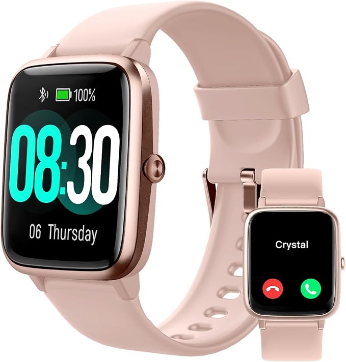 GRV Smart Watches for Women, Answer/Make Calls, 1.8" HD Smartwatch for iPhone Android Phones, Fitness Watch with Heart Rate/Sleep/Stress Monitor Steps Calories Counter, IP68 Waterproof (Pink)