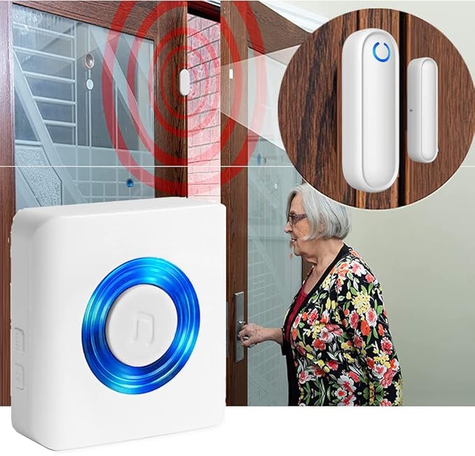 Caregiver Pager Door Alarms for Dementia Patients/Kids Safety/Home Security,Wireless Door Alarm Sensor for Elderly/Business/Home/Store (Three Sensor Two Receiver)