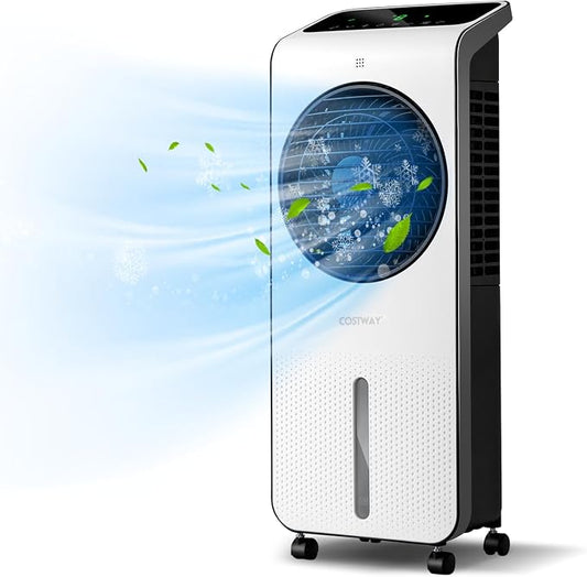 COSTWAY Evaporative Air Cooler, 3-in-1 Portable Swamp Cooler w/Fan & Humidifier, Air Cooling Fan w/ 360° Rotating Fan Blade, 3 Modes, 24 Speeds, 12H Timer, 2 Ice Packs, LED Display, Remote Control