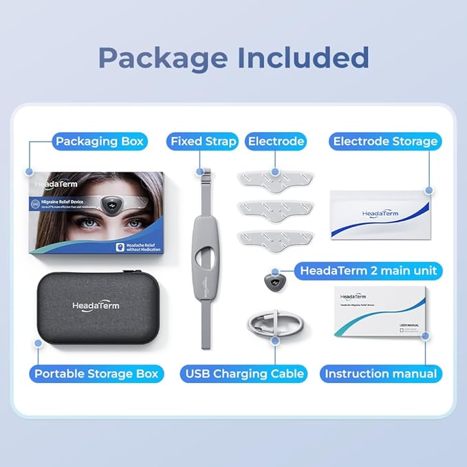 HeadaTerm-2 Migraine Relief Device e-TNS Technology Rechargeable Head Cap Treatment for migraine and Headache, Drug-Free, Clinically Proven, Fast-Acting, No Side Effects (1* HeadaTerm 2 +3*Electrodes)