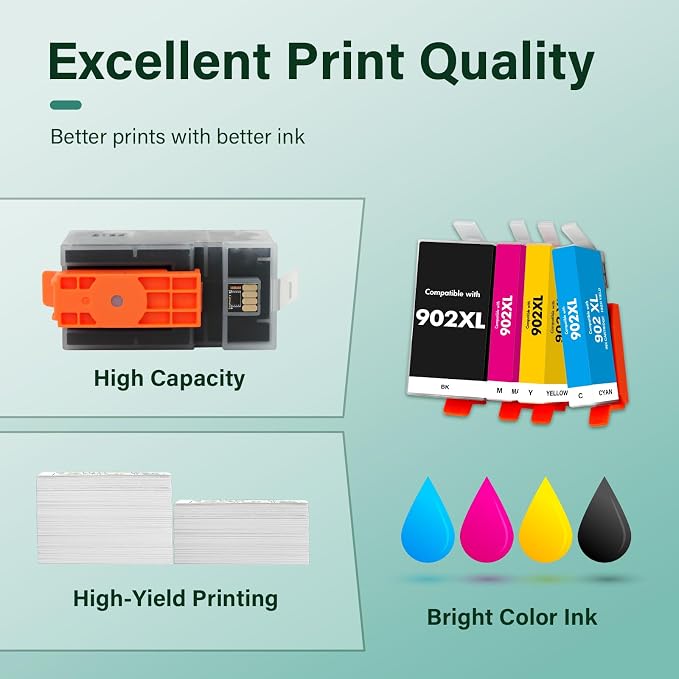902XL 902 6978 Ink Cartridges Combo Pack Replacement for HP Printers 902 XL Black and Color Combo Pack for OfficeJet Pro 6978 6968 6970 6958 6962 6975 6960 6965 6971 6974 6976 6979-4 Pack