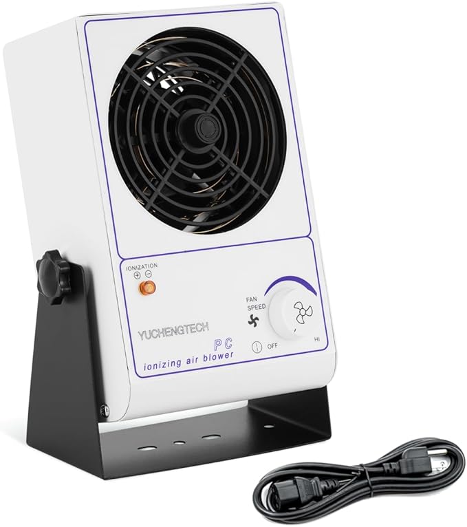 YUCHENGTECH Ionizing Air Blower Static Eliminator Fan Desktop Ionizer Air Blower with Detachable Cord ESD Ionizer Electrostatic Discharge Fan 110V