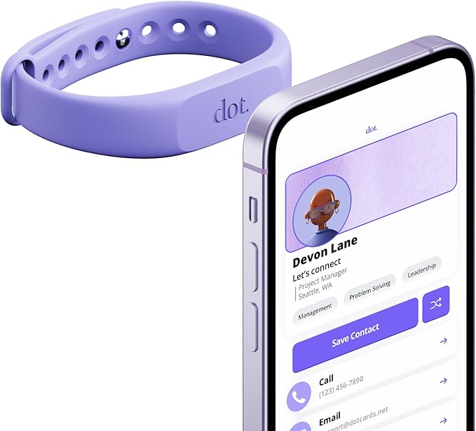 dot. Band - Digital Business Card Wristband - Tap Compatible with iPhone & Android (Purple)